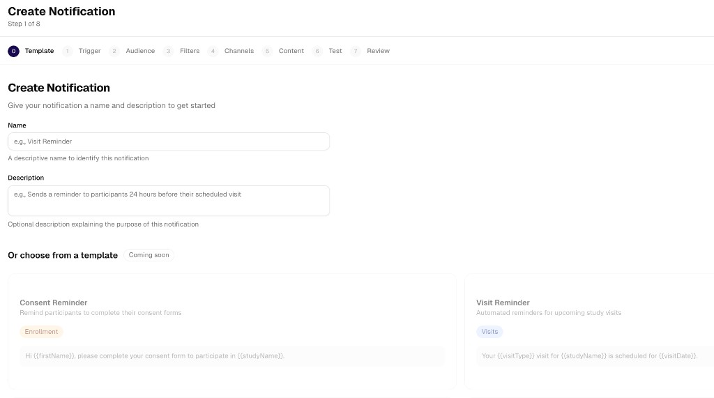 In-platform notification configuration with templates