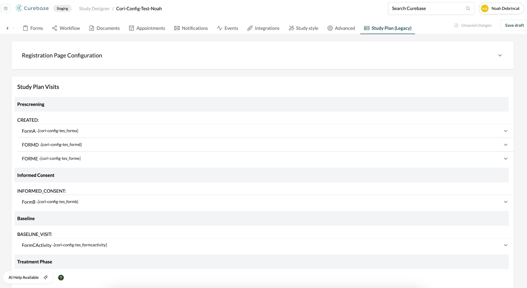 Legacy Study Plan interface