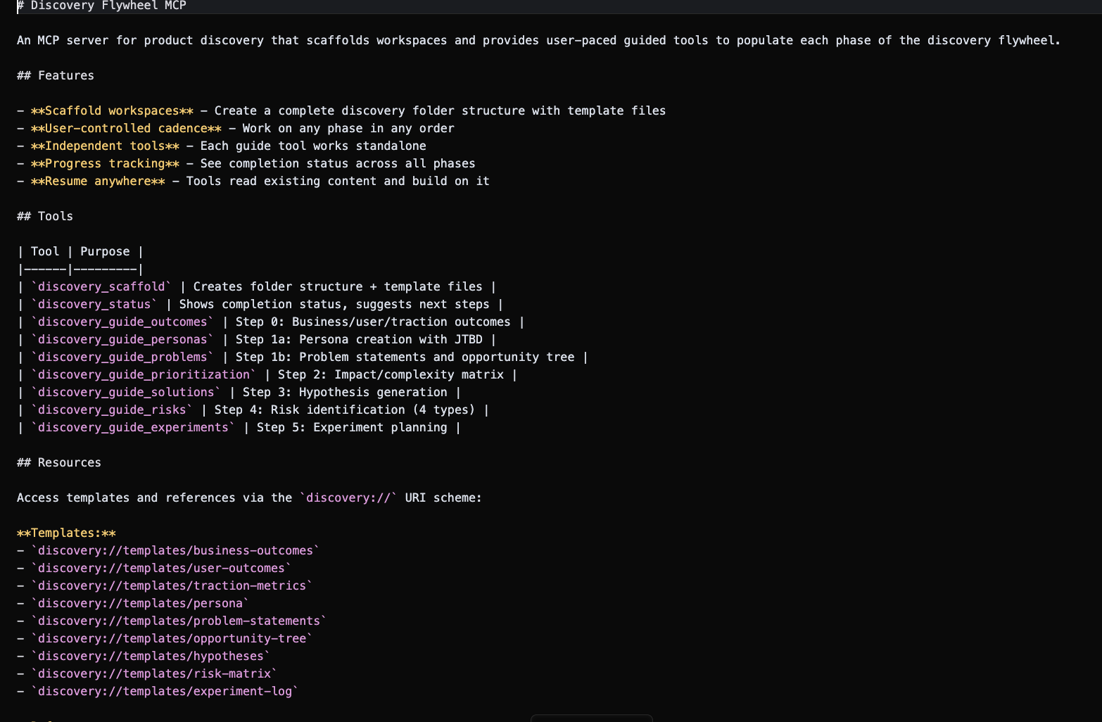 Discovery Flywheel MCP - Features, Tools, and Resources